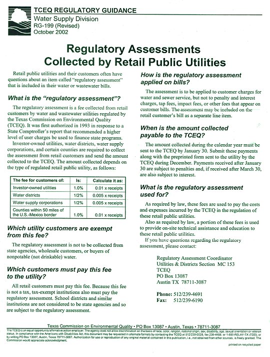 Regulatory Assessments Collected by Retail Public Utilities